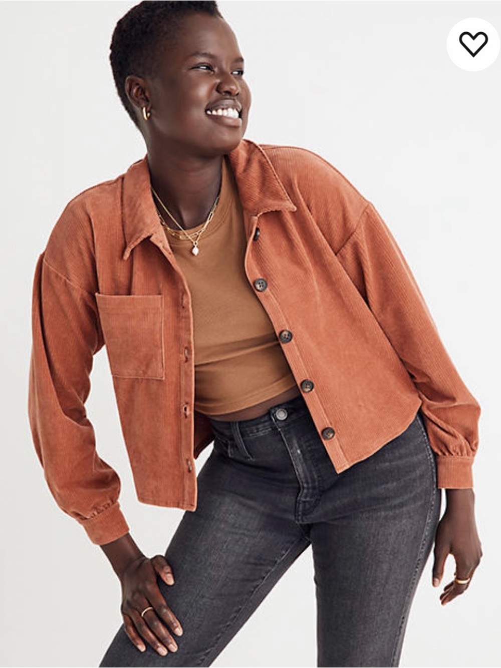 Madewell Knit Corduroy Crop Button-Front Shacket Size M